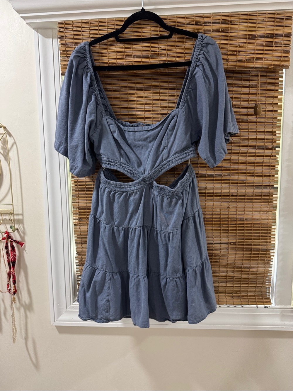 Free People Dusty Blue Cutout Tiered Mini Dress